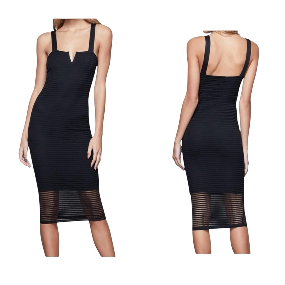 Good American Sheer Mesh Black Midi Dress size 2 or M